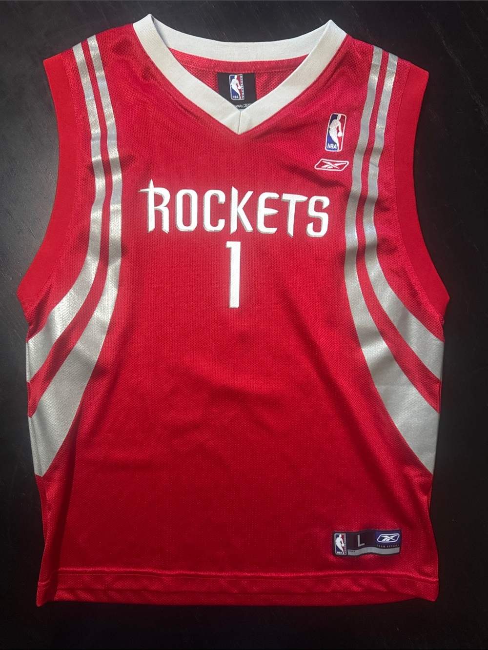 Reebok Rockets Red and Silver #1 McGRADY Basketball Jersey
